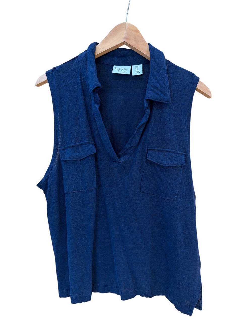 Sleeveless Collared Tank Top in Navy - Lightweight V-Neck